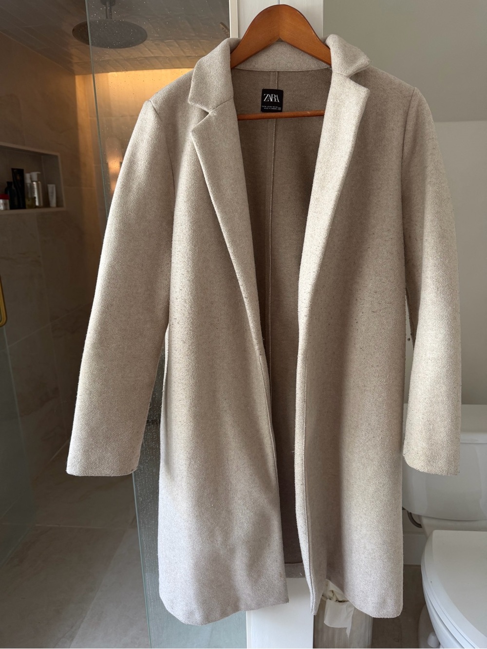 Zara Beige Cream Single-Breasted Wool-Blend Trench Coat